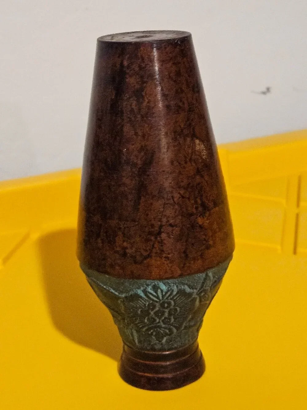 Vintage Patinated dark bronze metal bud Vase size small